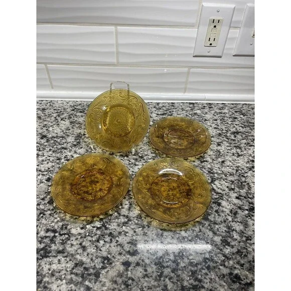 Vintage 1970s Indiana Glass Tiara Amber Sandwich 6” Plate - Lot Of 4 - Picture 2 of 4